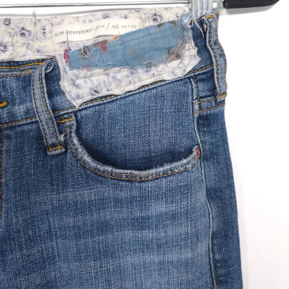 ANTHROPOLOGIE‎ PILCRO Jeans 26 Petite Patchwork Distressed Slim Boyfriend Floral